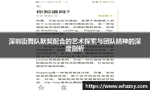 深圳街舞队默契配合的艺术探索与团队精神的深度剖析
